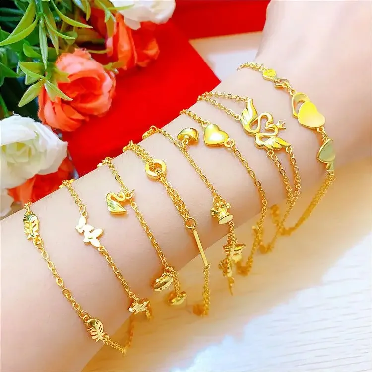 

100% Real Copper 24K Gold Plated 18K Fine Bracelet Women's Simple And Beautiful Female Currency Love Swan Valentine's Day Gift