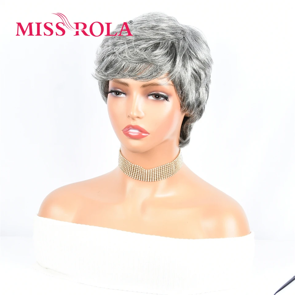Miss Rola 브라질 하이라이트 그레이 머신 제작 가발 100% 인간의 머리 가발 천연 헤어 라인 레미 180% 밀도