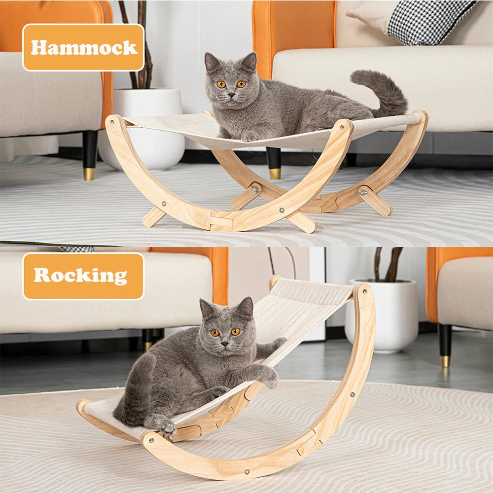 

Solid Wood Cat Swing Rocking Bed Pet Foldable Cat Sleeping Hammock Non-slip Stable Four Seasons Available Cat Cradle Beds Pet