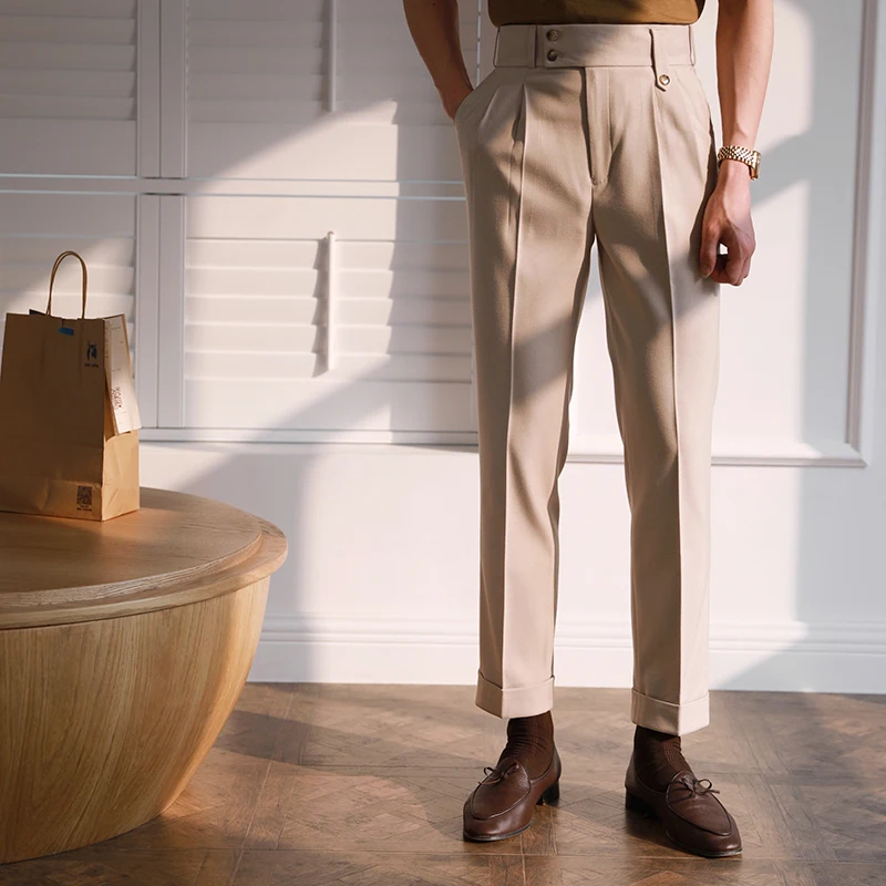 2023 Men Autumn Winter New Fashion High Waist Straight Pants Mens Solid