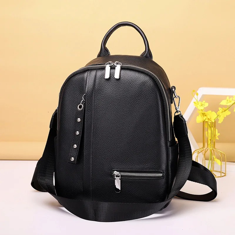 Trendy genuine leather women's backpack fashion cowhide travel backpack multifunction shoulder bag casual student school bag
