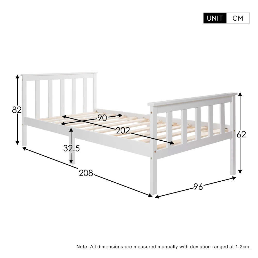 Doppelbett Holzbett 140 x 200 cm Massivholzbett mit Lattenrost, Kiefernbett für Erwachsene, Kinder, Jugendliche, weiß – Detail 17