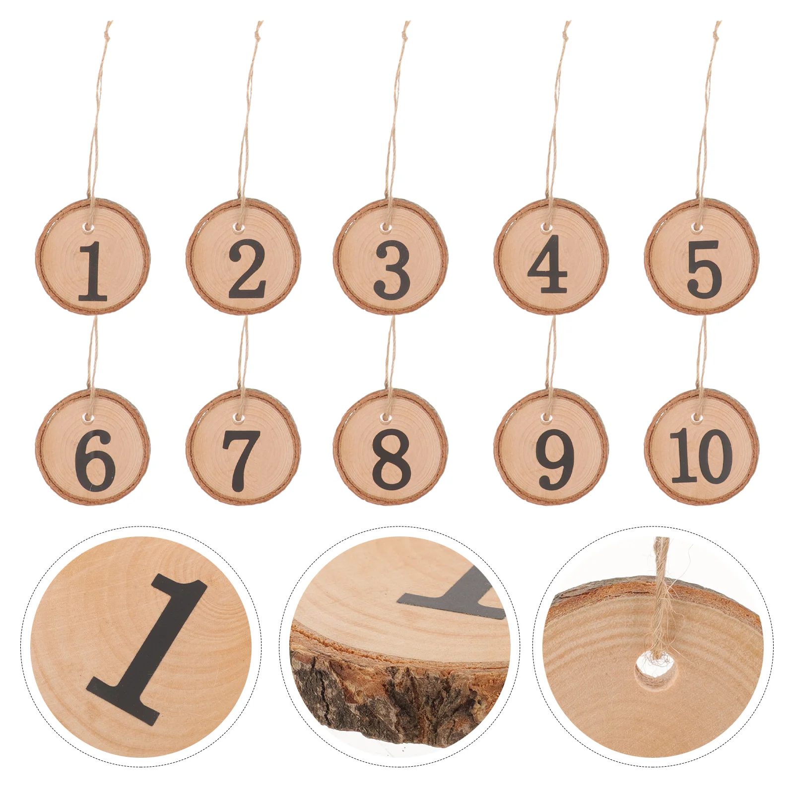 

10 Pcs Home Decor Tree Slice Number Wooden Centerpieces Hanging Rural Table Numbers