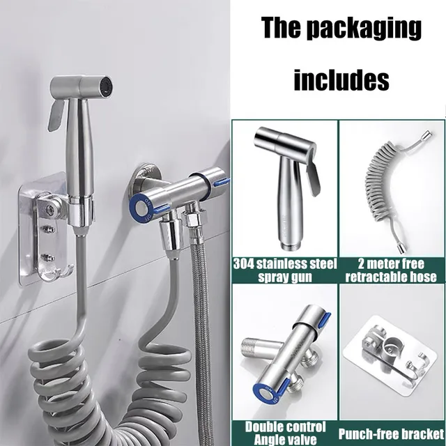 Personal Care สเปรย์มือถือแบบพกพา Bidet Toilet Sprayer Dual Control วาล์วมุมสแตนเลสอุปกรณ์ห้องน้ําโถสุขภัณฑ์ 1