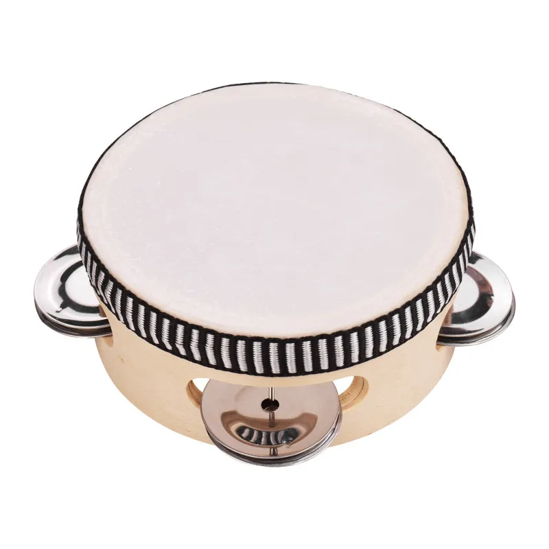 4 Inch Wooden Hand Tambourine with Metal Single Row Jingles Entertainment Musical Timbrel for Adults Kids Dancine Singing Party