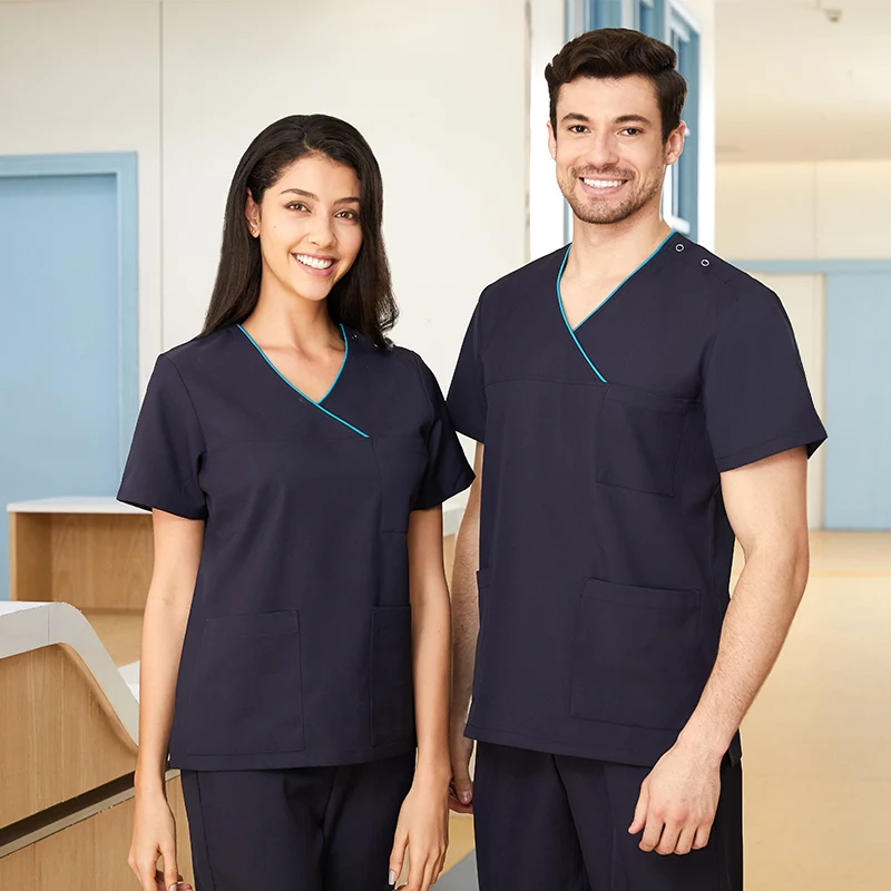 

Scrub Set Medical Uniforms Women Man Nurse Scrubs Hospital Workwear V Neck Gray Top and Pant Ultra Soft Nursing Suit 306-01