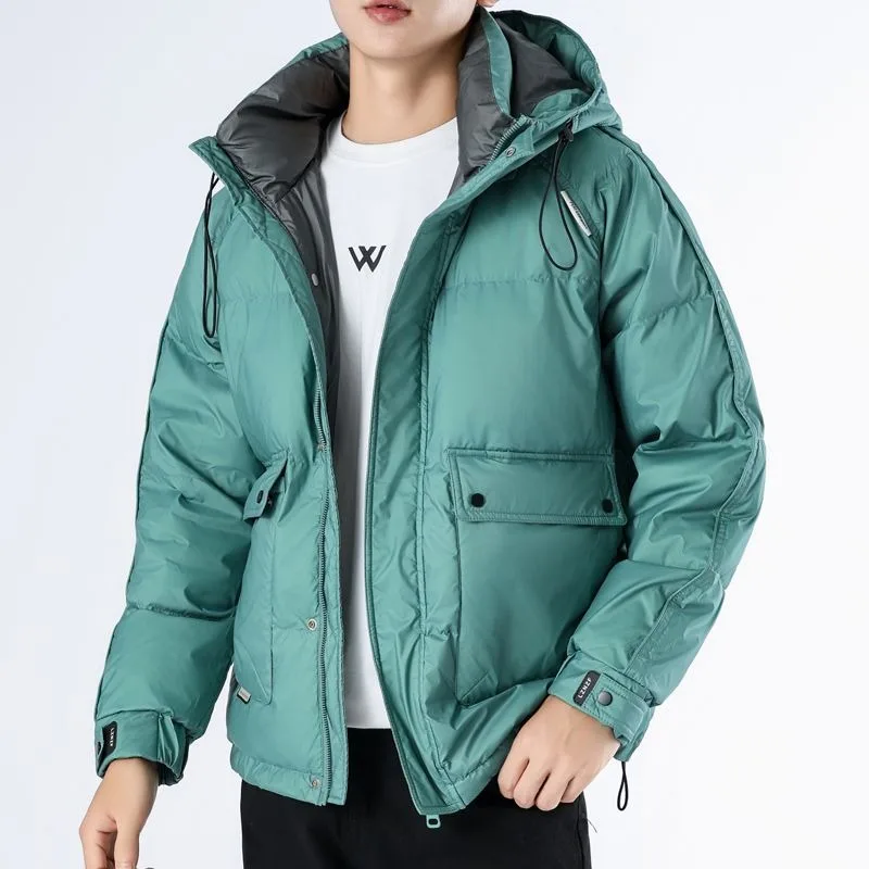 

Men Lightweight Down Jacket Winter New Male Thicken Warm Fashion Stand Collar Duck Down Outwear Casual Hooded Pure Color Outcoat
