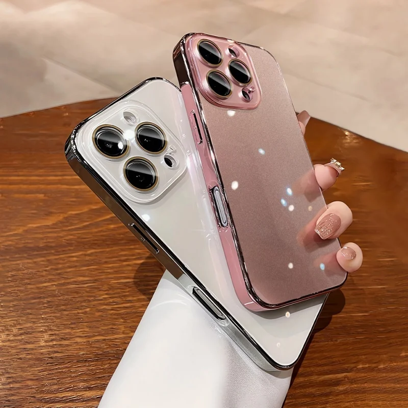 Shockproof Tempered Glass Protective Phone Case with Plating Lens Film and Hard PC Bumper