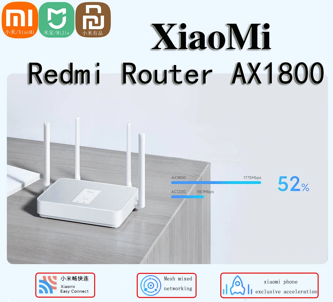 Xiaomi Redmi Router Ax1800 Wifi6 2.4/5Ghz Dual Frequency Mimo-Ofdma 128Mb Rom Amplificatore Di Segnale Wireless Dual-Band Gigabit Router