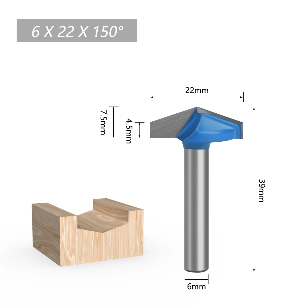LAVIE 1pc 6mm Schaft 60 90 120 150 Grad V Typ Schlitzen Cutter Bit CNC Gravur Solide Router bit Hartmetall Fräser C06027 – Detail 15