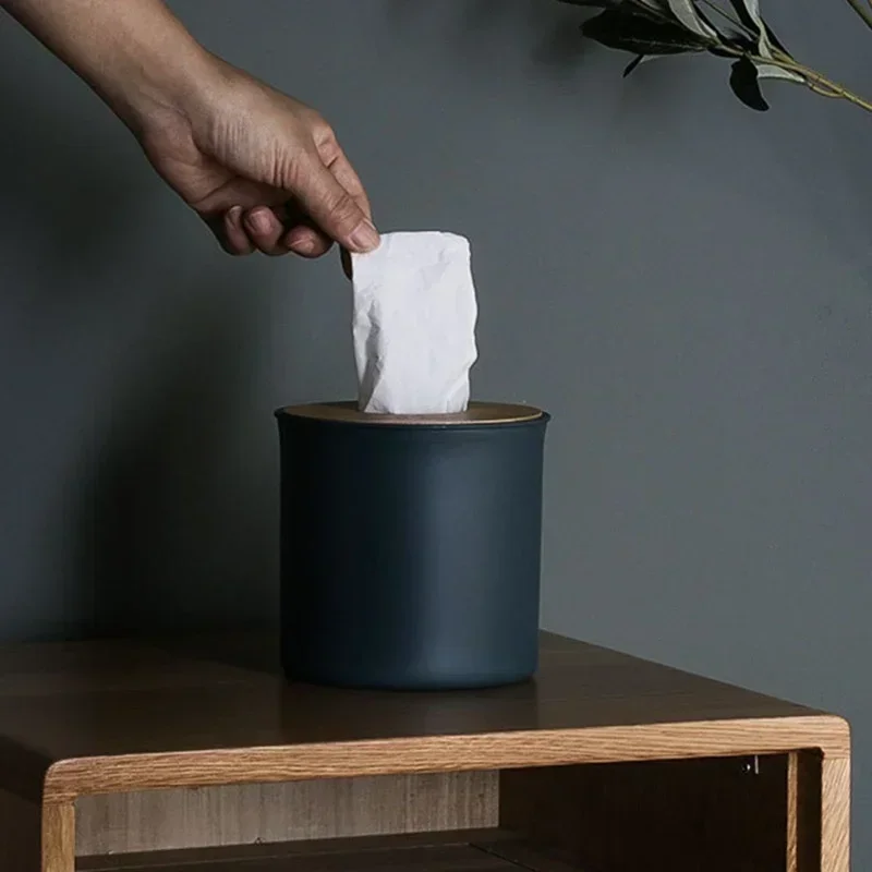 Round Tissue Box Plastic Tissue Holder Roll Paper Napkin Storage Home Hotel Car Tissue Holder Desk Solid Color Toilet Paper Box