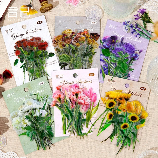 40pcs/pack Lovely Floral Flower Diary Sticker Label Scrapbooking Sticker  Handbook Decoration