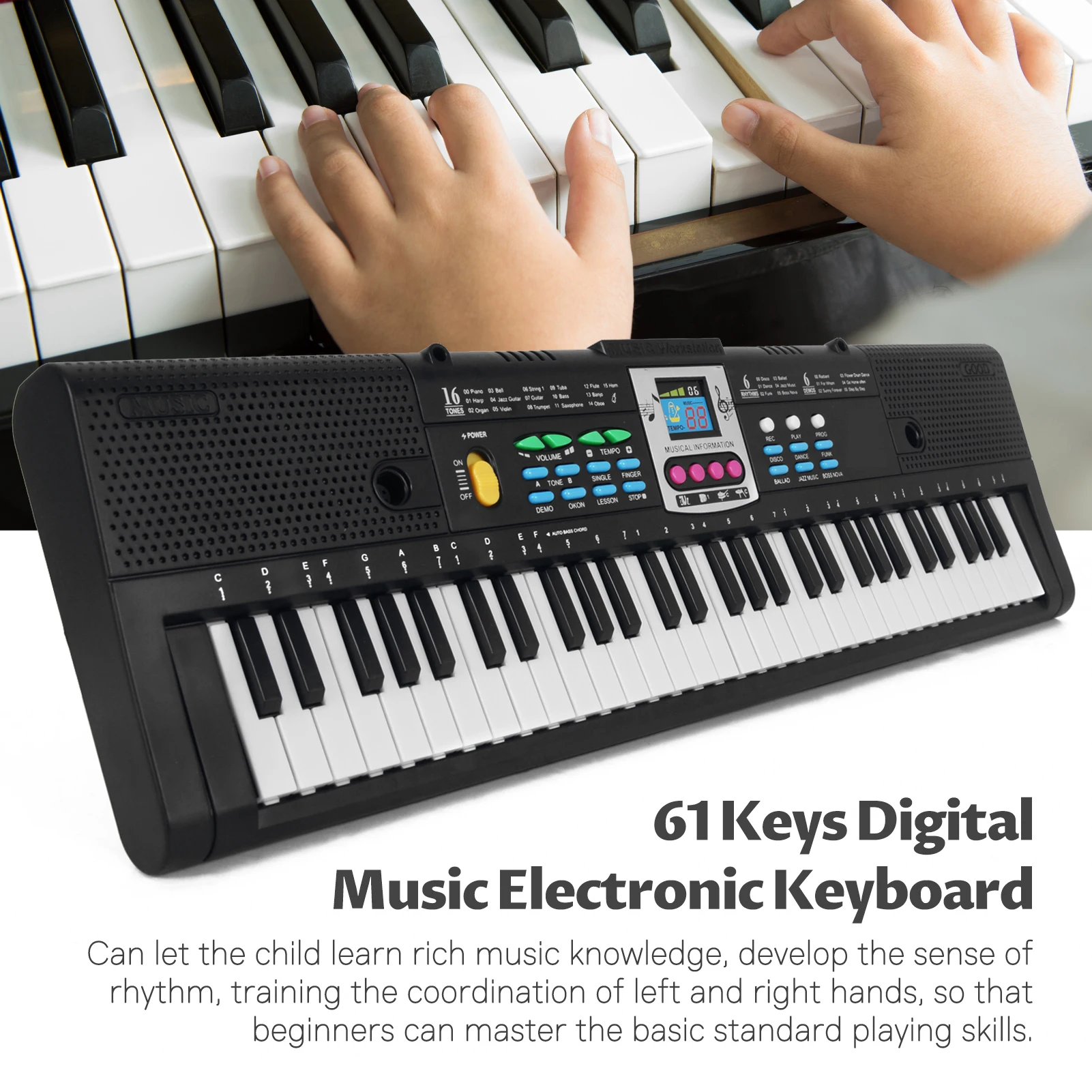 Electronic Musical Instrument 61 Keys Digital Multifunctional Electric Piano Electronic Keyboard with Microphone Function for Kids Student