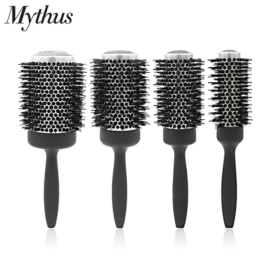Mythus Matt Anti-slide Handle Round Hairbrush Boar Bristle Heat Resistant Half Sided Ceramic Hair Brushes Professional Salon Use | Красота и