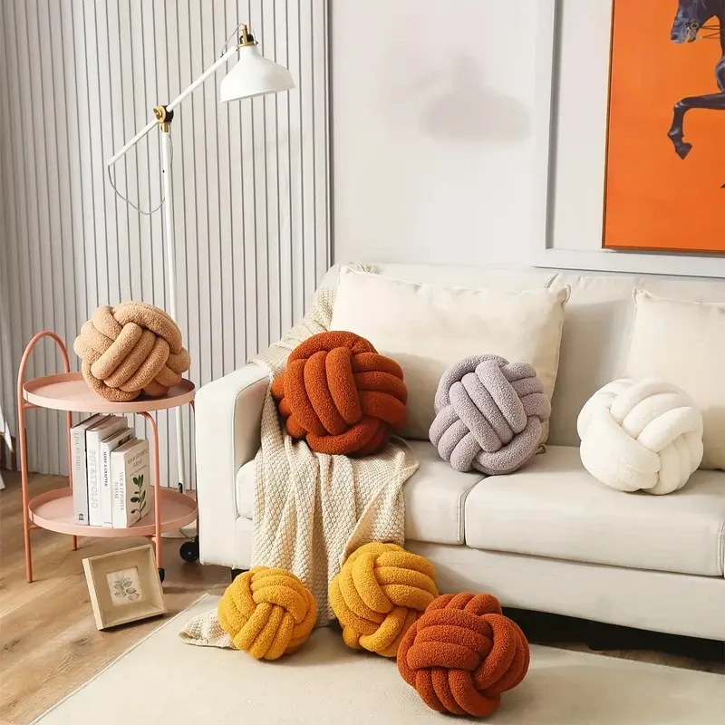 Home decoration Knotted Ball Pillow Indeformable Ecofriendly Knotted Ball Plush Pillow Hand-woven Back Throw chair cushion