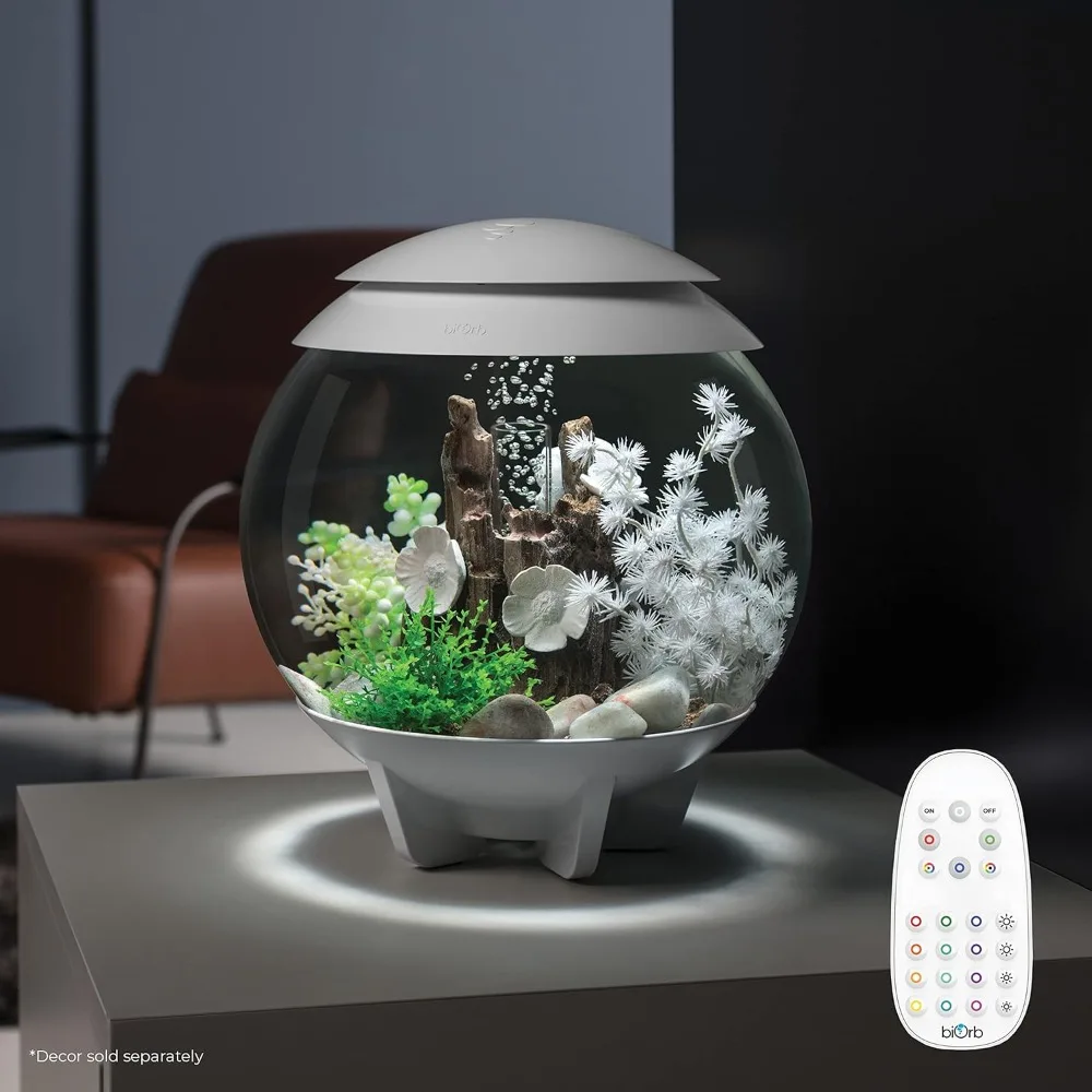 

Halo 15 Acrylic 4-Gallon Aquarium with Multi-Color Remote-Controlled LED Lights Modern Compact Tank for Tabletop or Deskto