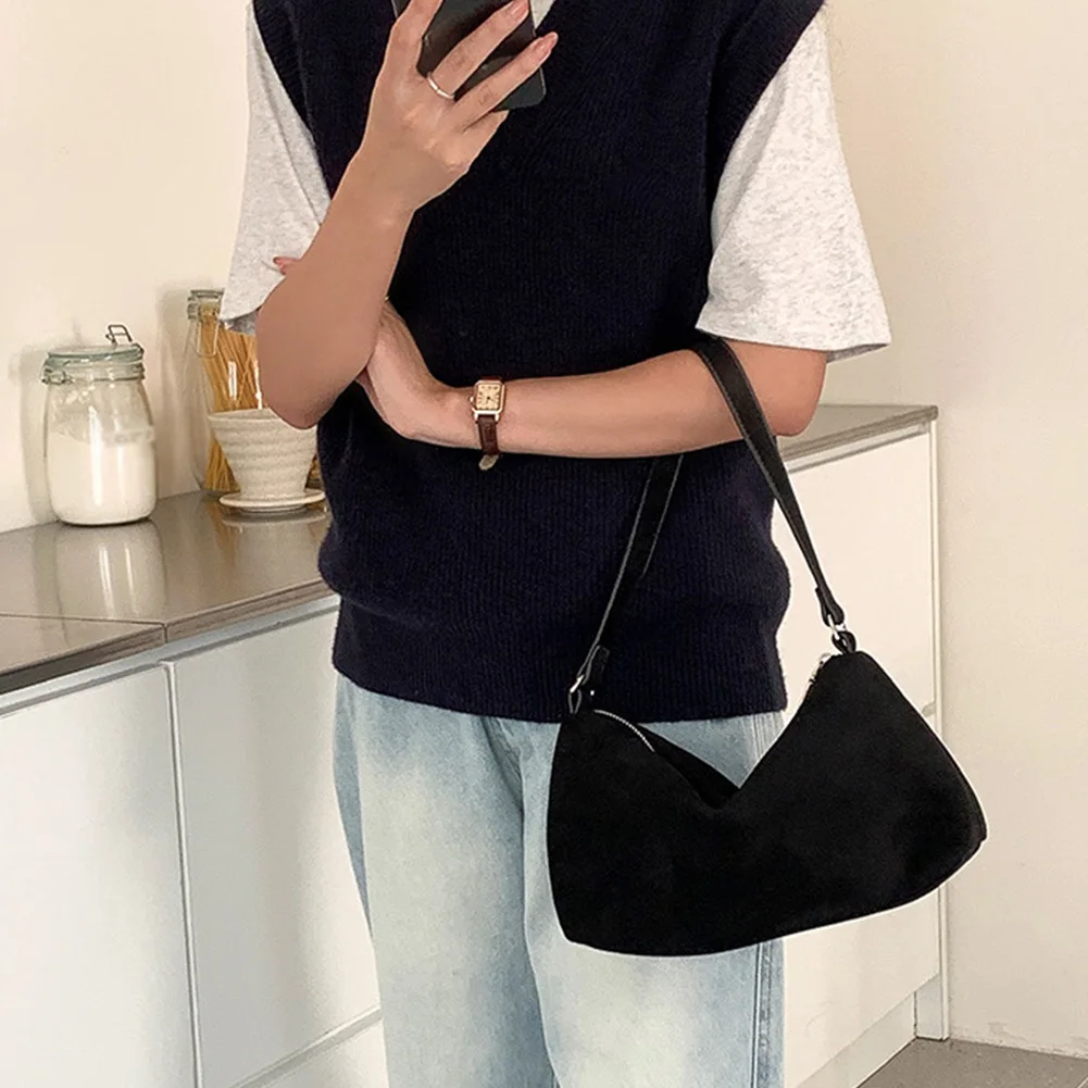 Women Faux Suede Shoulder Bag Fashion Underarm Bag Large Capacity Stylish Armpit Bag Small Tote Bag Outdoor Travel Bag