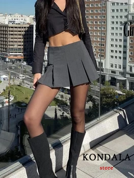 KONDALA Vintage Dark Grey Mini Skirts Women Ruffles Pleated Sexy Shorts Skirts Female Fashion 2023 Streetwear Mujer Faldas - Image 1