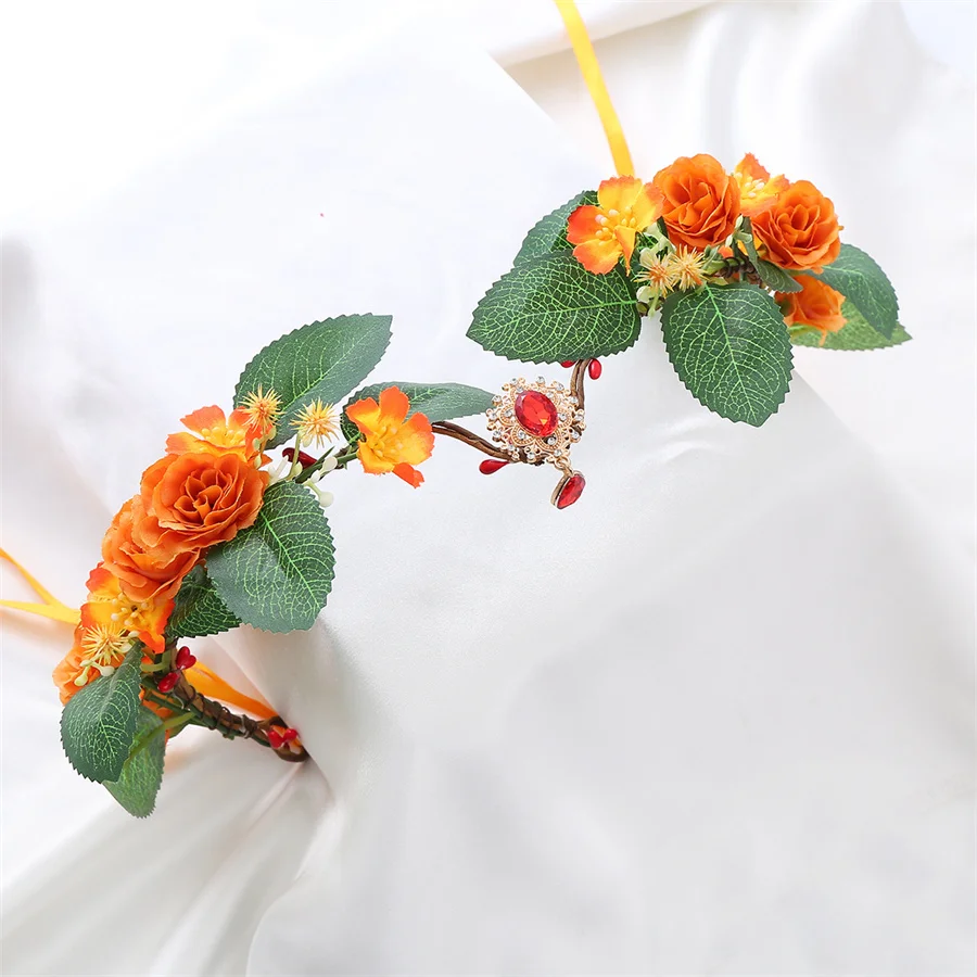 왕관 잎 물방울 티아라 웨딩 신부, 레이디 인조 꽃, 라인석 파티 공주 엘프 티아라 헤어 밴드 쥬얼리, 신제품