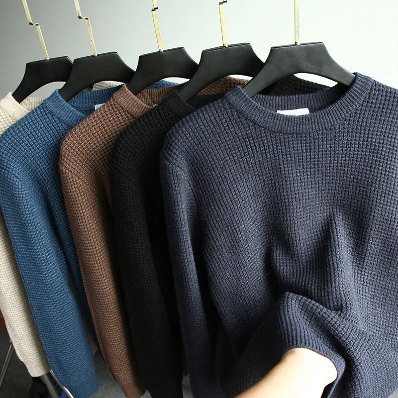 Thiened Texture Knitted Sweater round Ne Men's Faion Warm Pure Color Autumn Winter ential Long Sve Crew Ne Pull...