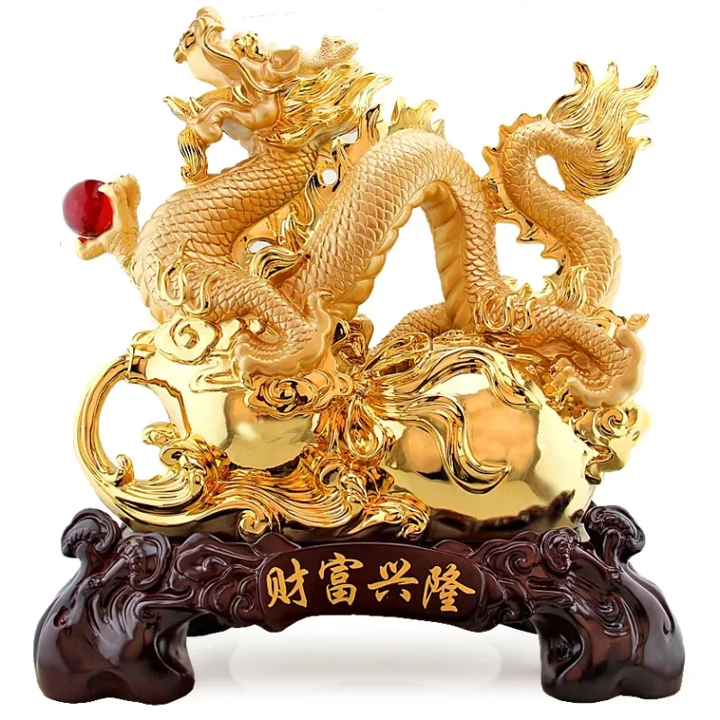 

Golden Resin Crafts Dragon Figurines Dragon Feng Shui Decorative Objects
