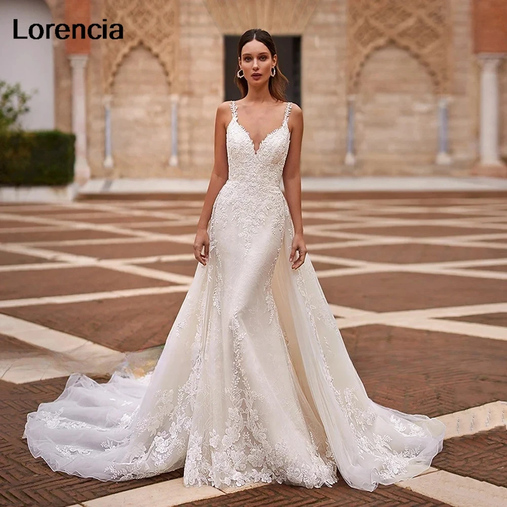 

Lorencia Gorgeous Mermaid Lace Wedding Dress Appliques Beading Detachable Train Bridal Dress Bride Gowns Vestido De Noiva YMW196