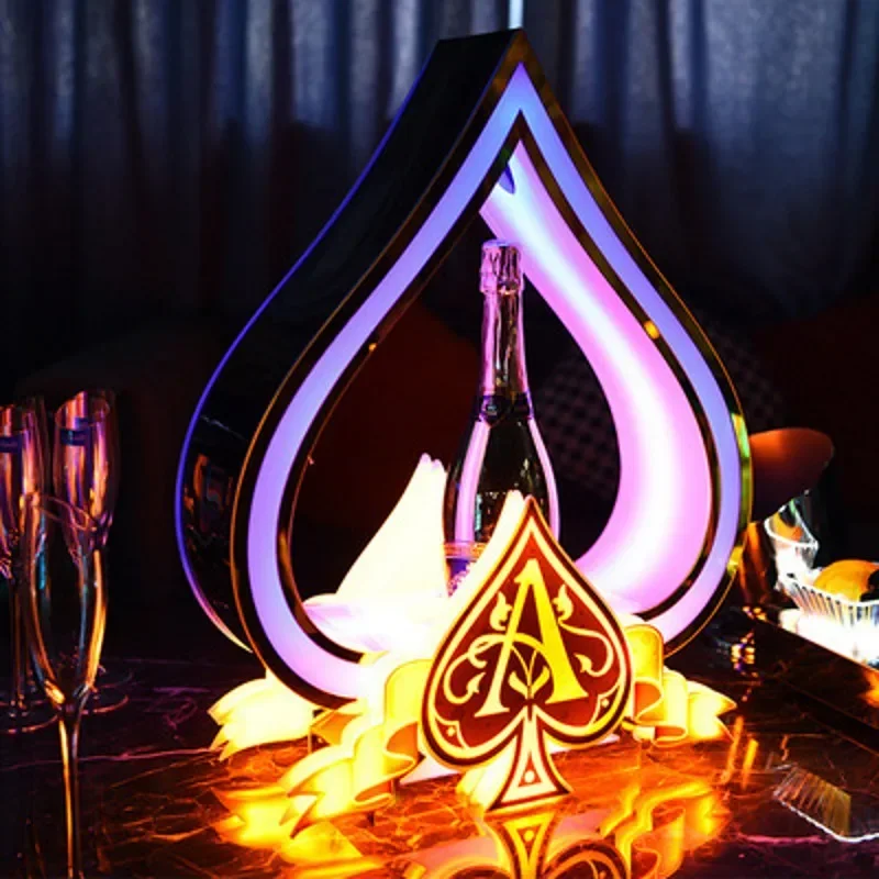 LED Rechargeable Ace of Spade Beer Bottle Holder VIP Cocktail Wine Champagne Bottle Presenter Glorifier Display Case