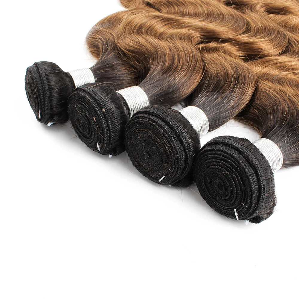 Perruque Lace Closure Brésilienne Non-Remy, Cheveux Naturels Ondulés, Couleur Blond Foncé 1B/30, 4x4, pour Sauna