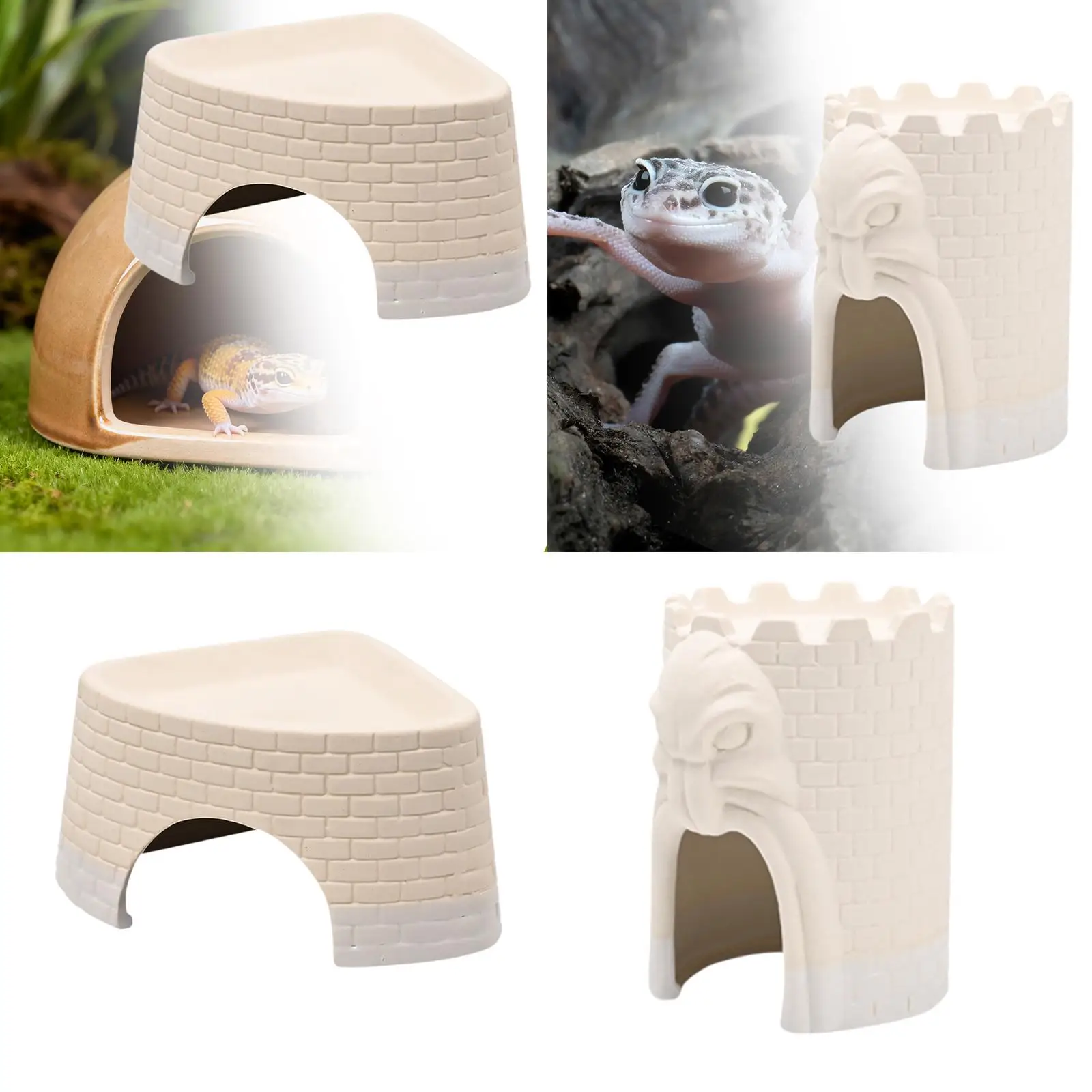 Ceramic Reptile Shelter Cave Realistic Habitat Ornament for Geckos Frogs and Turtles Terrarium Decor