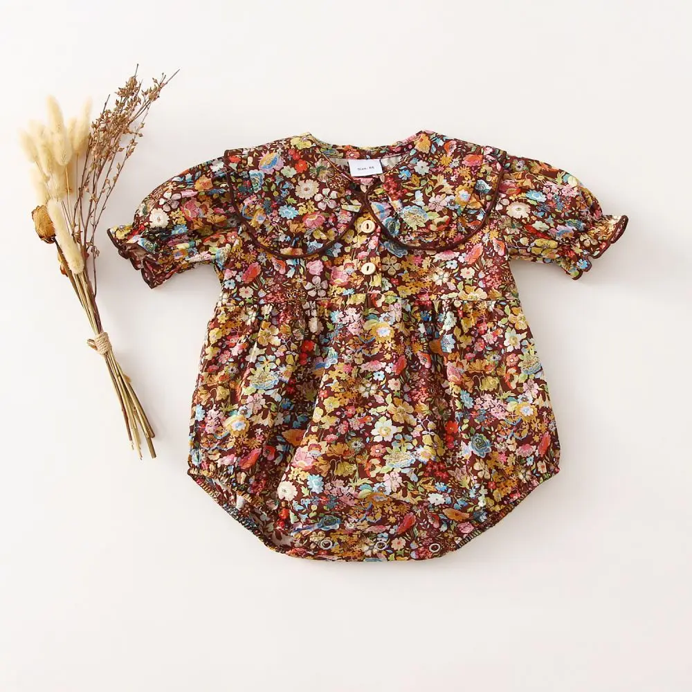 Floral Summer Baby Girl Playsuit Short Sleeve Cotton Baby Girl Romper Newborn Baby One-piece 3