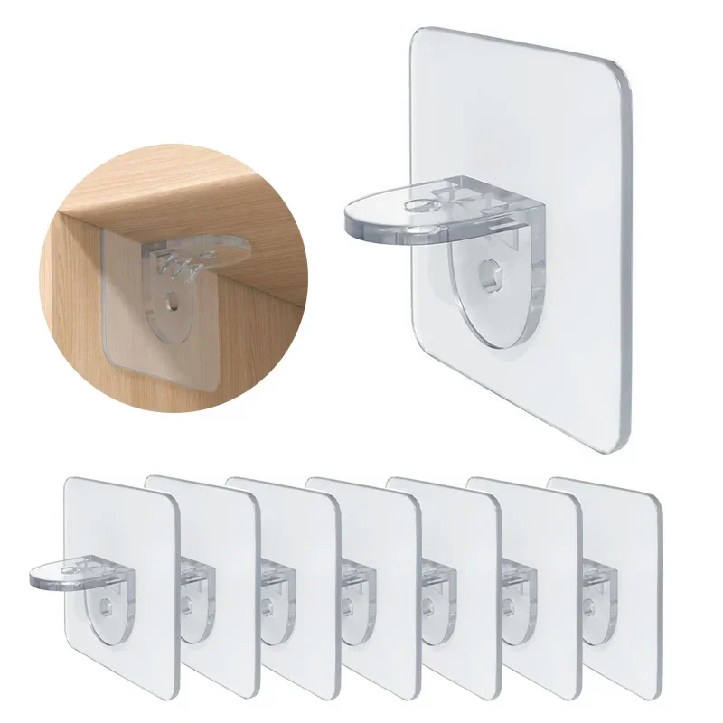 

10Pcs No Punching Bathroom Hooks Cupboard Shelf Support Self-adhesive Bracket Cabinet Kitchen Adhesive Clips Wall Hangers Hook