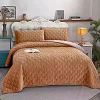 Solid Color Soft Velvet Quilted Bed Cover Blanket Short Plush Sofa Towel King Queen Size Anti-slip Bed Sheet 270x230cm Bedspread 5