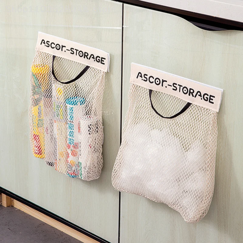 Wall Mount Mesh Storage Bag Garbage Bag Holder Plastic Shopping Bags Dispenser Sundries Bag Grocery Bag Organizer 5