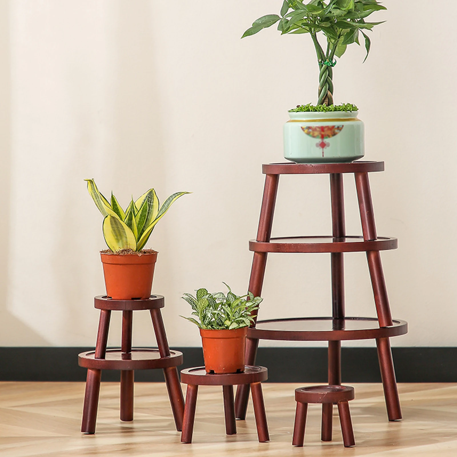 Flower Pot Stand Planter Rack Decorative Small Wooden Planter Holder Mini Table for Patio Shelf And Balcony