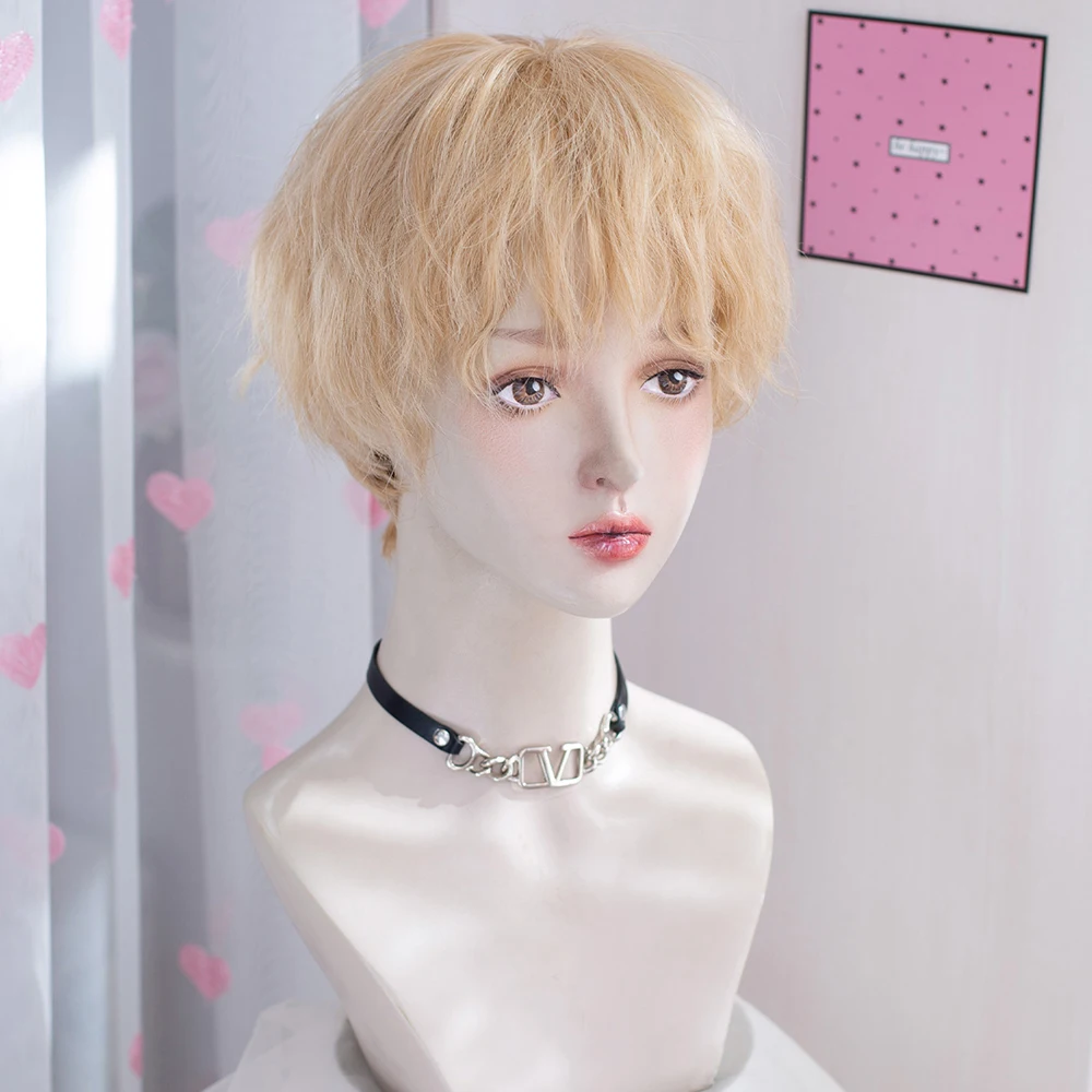 

VICWIG Men Blonde Cosplay Wig Short Curly Anima Cosplay For Pary Women Lolita Black Wig