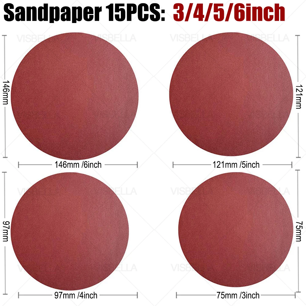30/15PCS 6/5/4/3inch Sanding Disc Round Sandpaper 800-5000 Grit Sand paper Buffing Polishing Pad for Car Polisher Electric drill 5