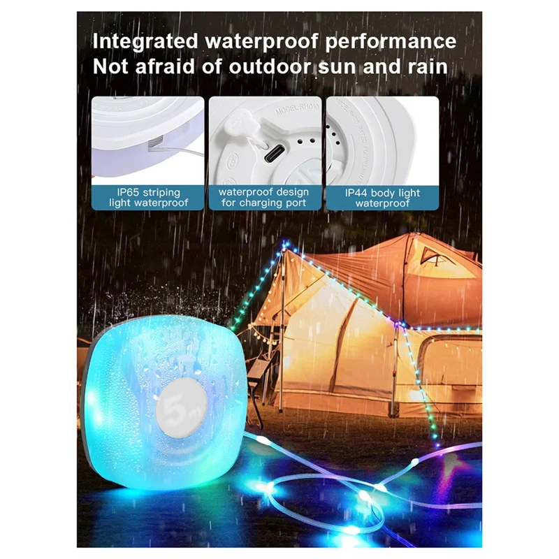 ABHI-Nachtlampje LED Night Light Smart APP RGB Camping String Lights Outdoor Waterproof Rechargeable Room Atmosphere Lamp 5M