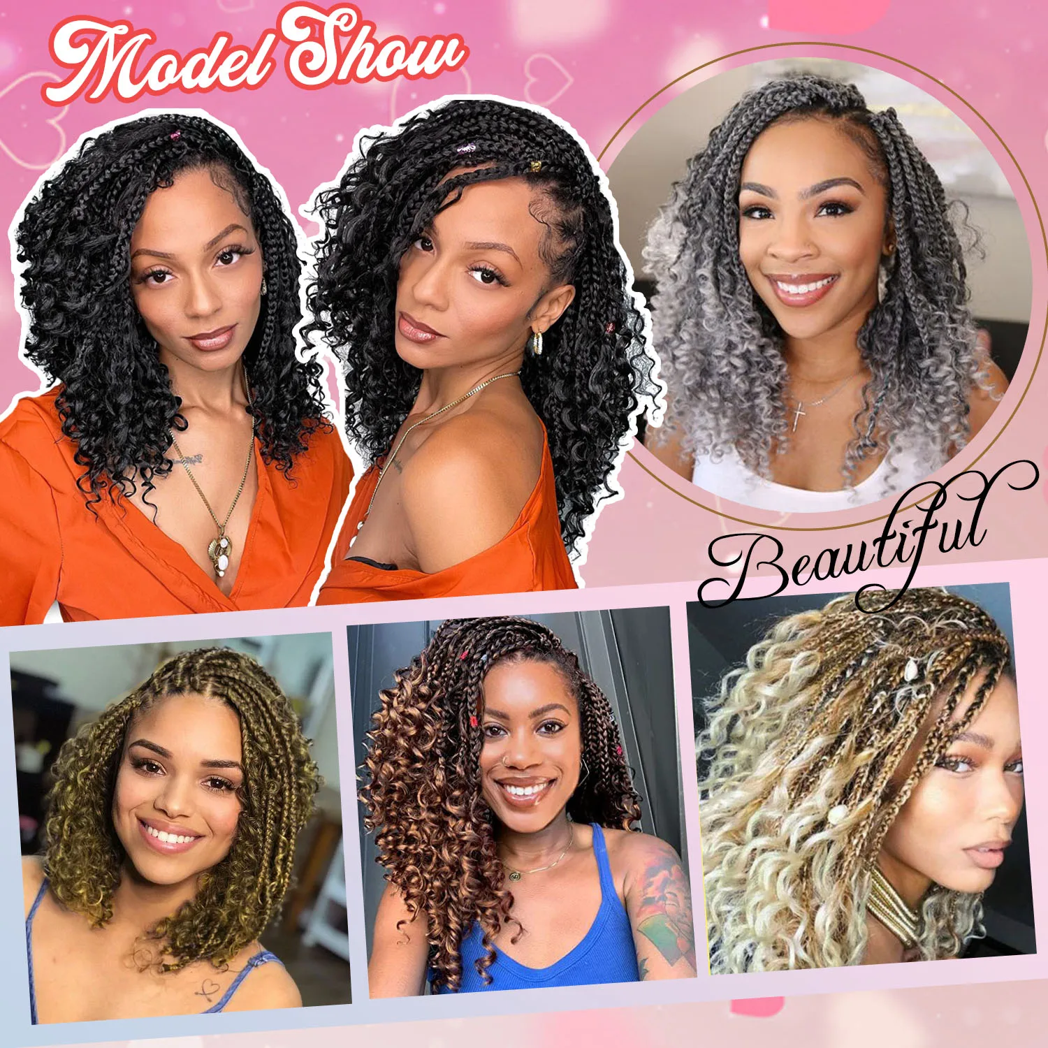Bob Goddess Box Braids Crochet Hair Pre Looped Crochet Braids with Curly Ends, 8 Packs Synthetic Crochet Hair for Women 6