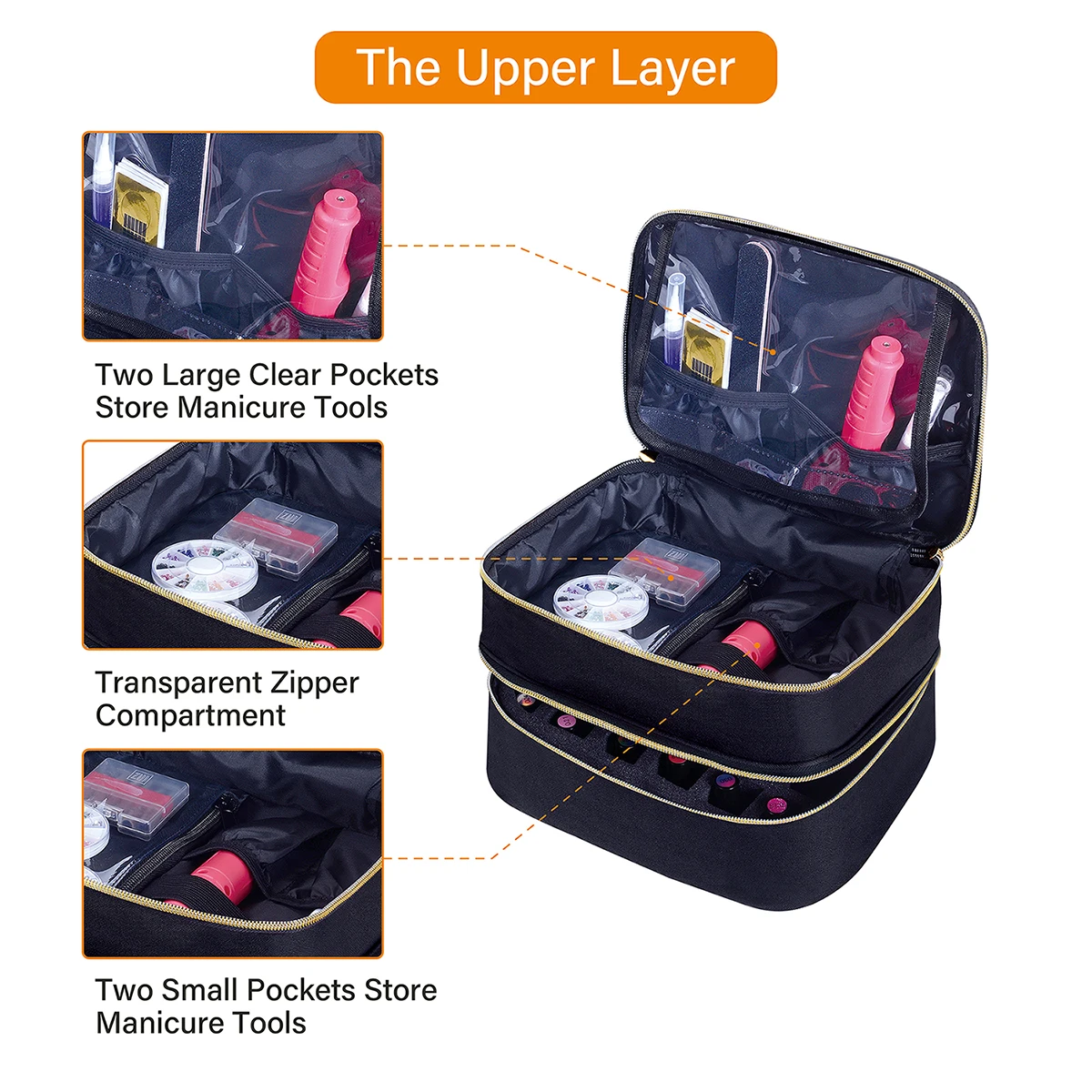 Nail polish storage bag double-layer cosmetic storage bag, suitable for manicure, essential oils, cosmetic sets daily travel use 3