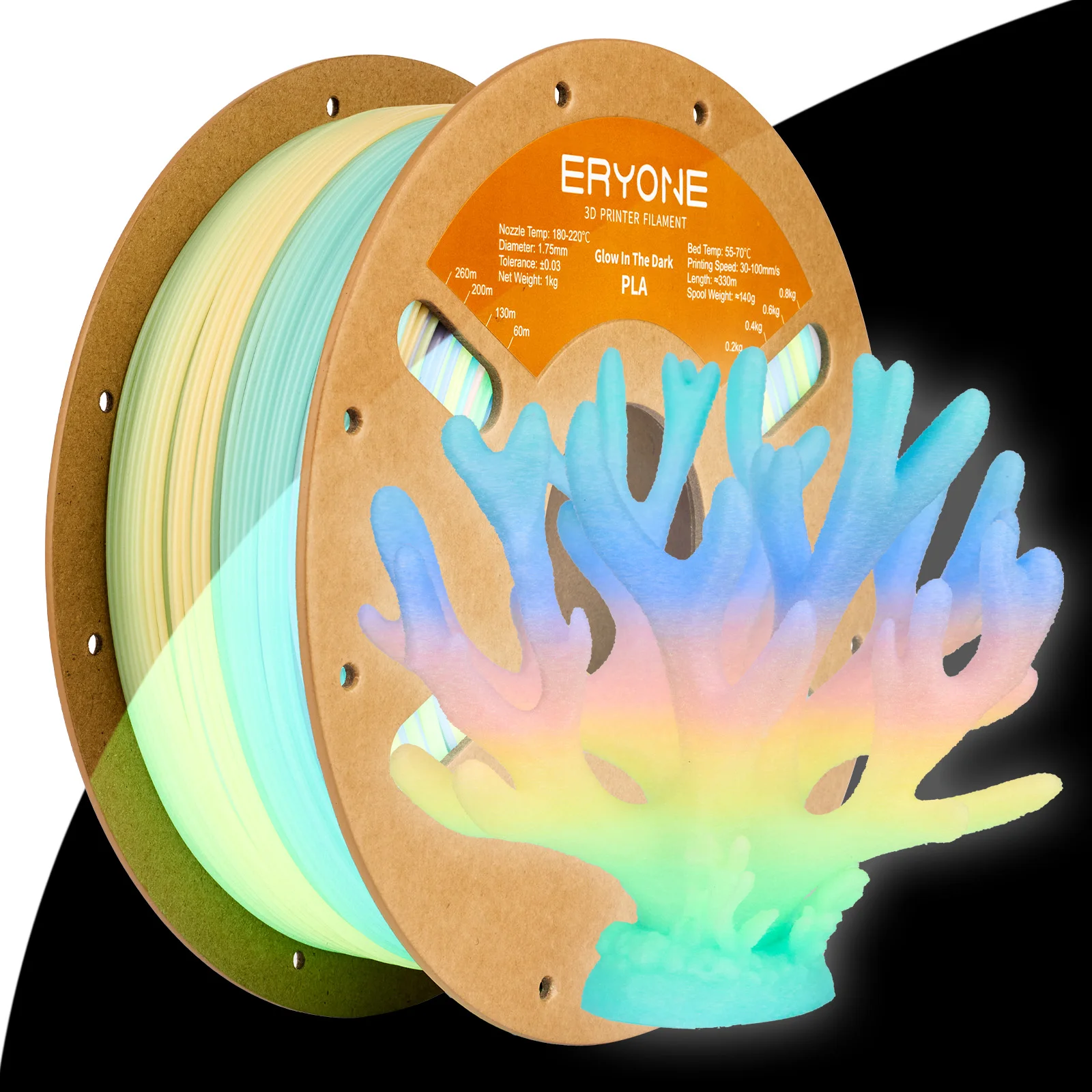 Eryone 1KG Glow In The Dark PLA Filament Premium 3D Print 1.75mm（absorbs sunlight or daylight),pla filament glow in the dark