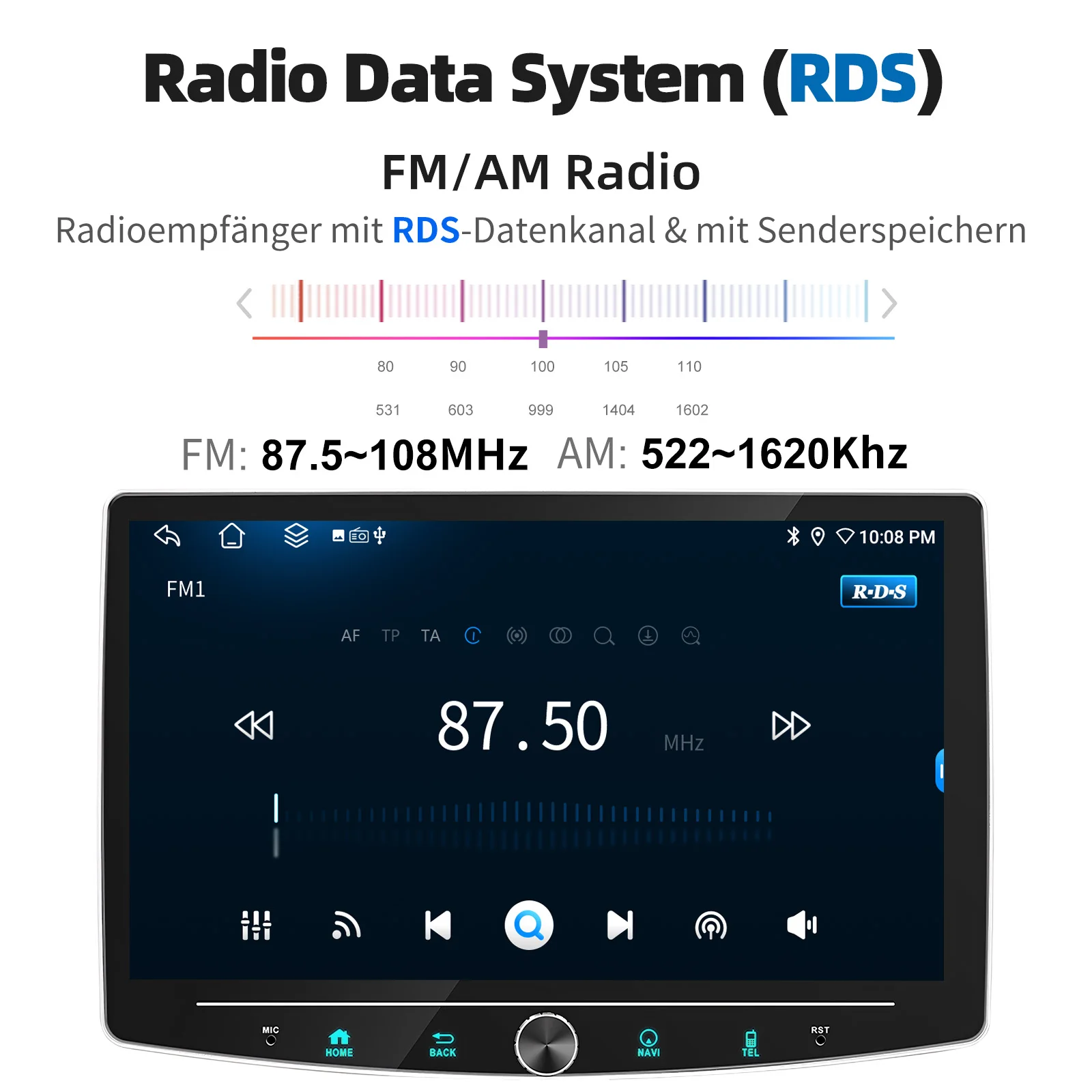 ESSGOO 10.1" Android 14 1 DIN Drehbar HD Touchscreen Autoradio Multimedia Radio GPS Navigation 4G WIFI Bluetooth AM/FM Mikrofon Wireless Carplay Android Auto Mirror Link SWC RDS Split Screen 6+128G – Detail 12