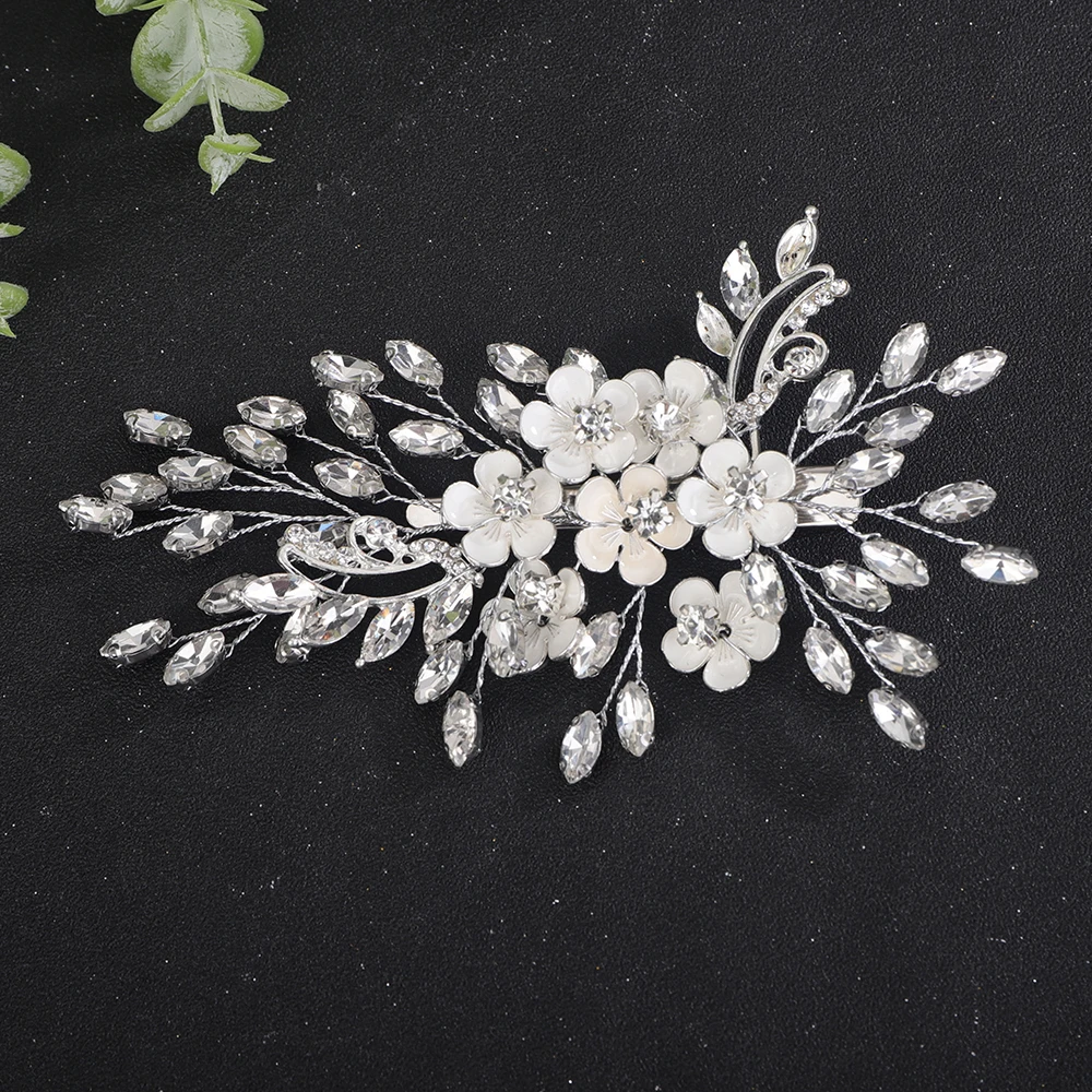 Trendy Silver Rhinestone Bridal Hair Clip Gold Flowers Wedding Hair Accessories Jewelry Handmade Party Headpiece for Women Tiara