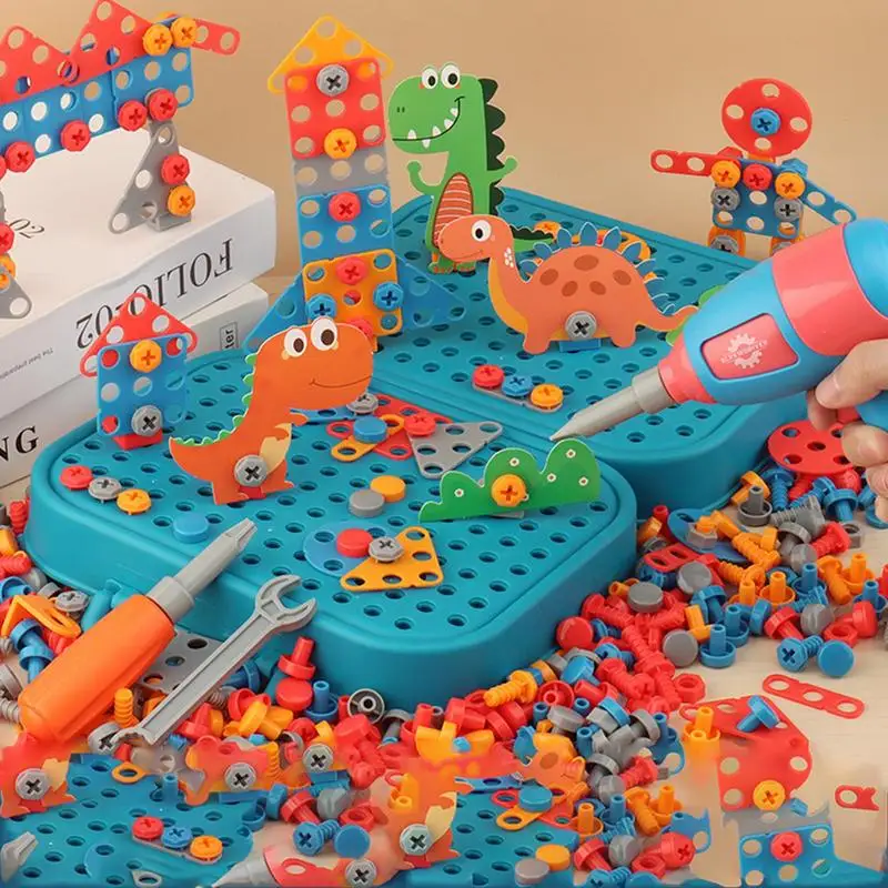 351pcs/211pcs Children DIY Tool Toys Set Electric Drill Screw Nuts 3D Puzzle Toy Pretend Play Tool Kits 2D/3D Educational Toy 4