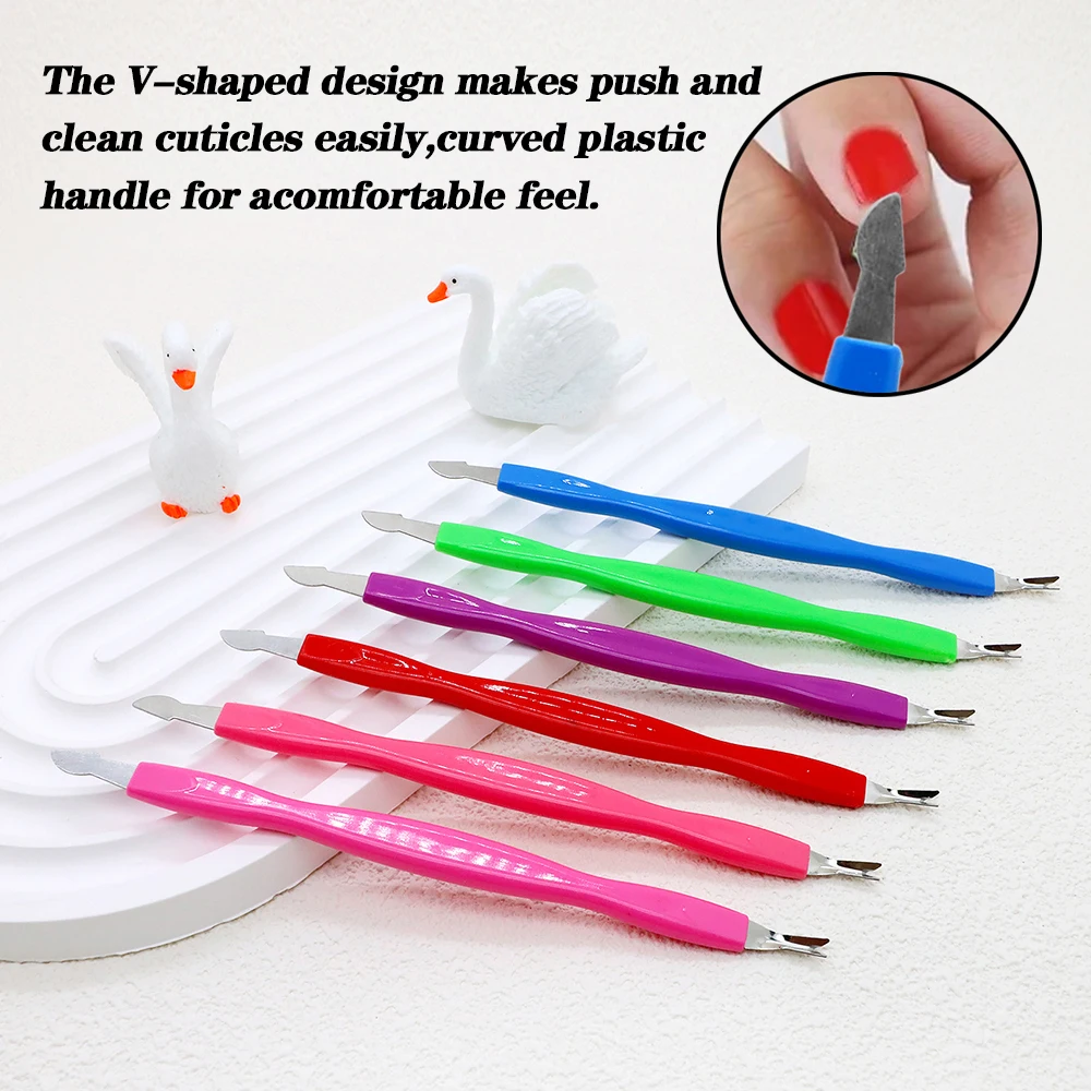 50/100Pcs Double End Nail Cuticle Trimmer Remover Color Plastic Handle Cuticle Pusher Dead Skin Knife Manicure Supplies