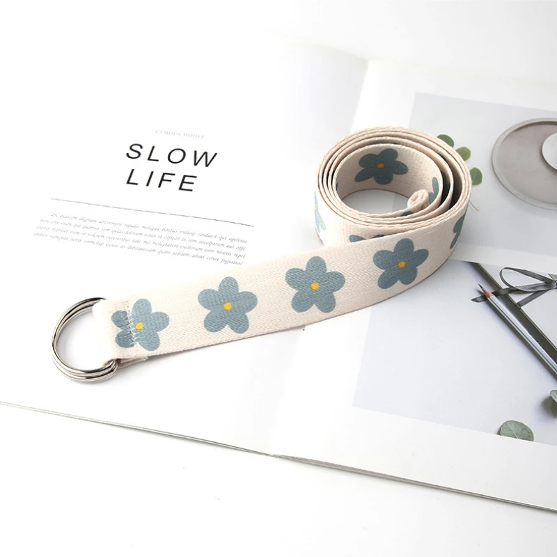 

Flower Double Ring Buckle Canvas Belt for Woman Korean Version of The New Fashion Simple Jeans Decorative Belt Summer Students