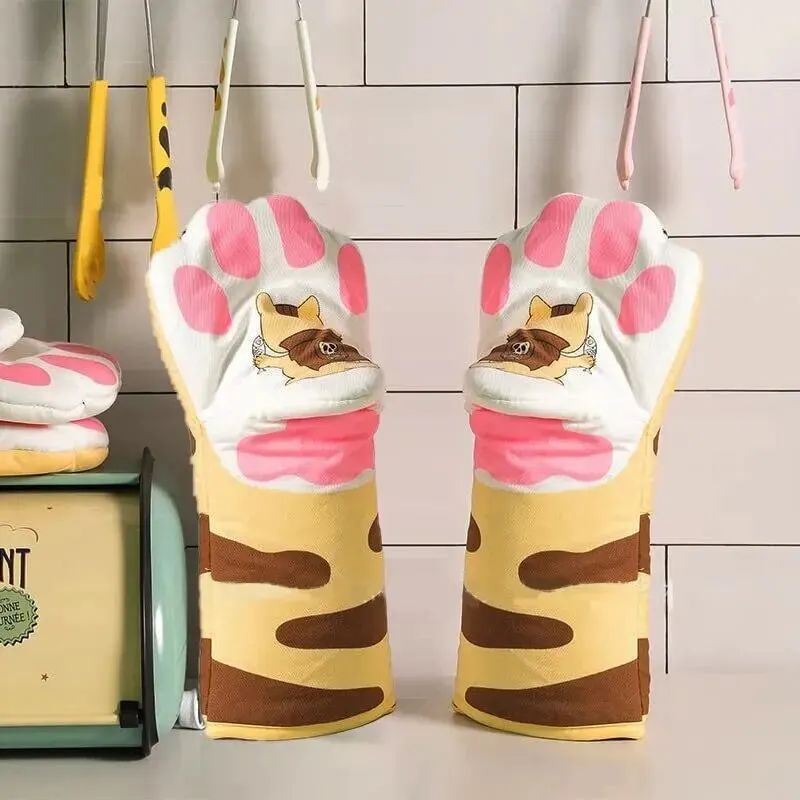 Kitchen gloves Microwave Long Cotton Gloves Oven Insulation Gloves Heat Resistant Non-Slip Single Glove Kitchen Baking Supplies