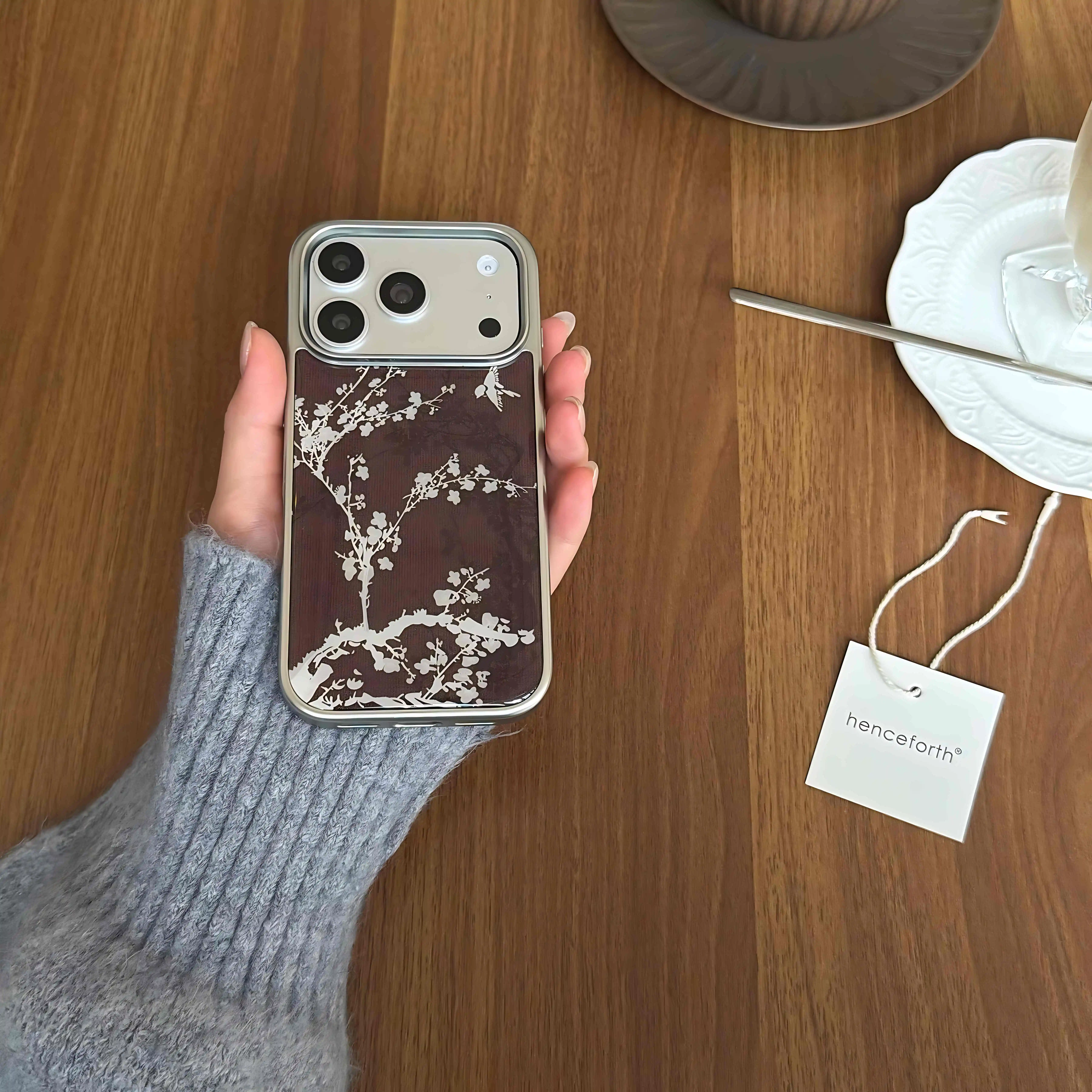 Elegant Plum Blossom Burgundy Phone Case - Luxury Clear Soft Back Cover