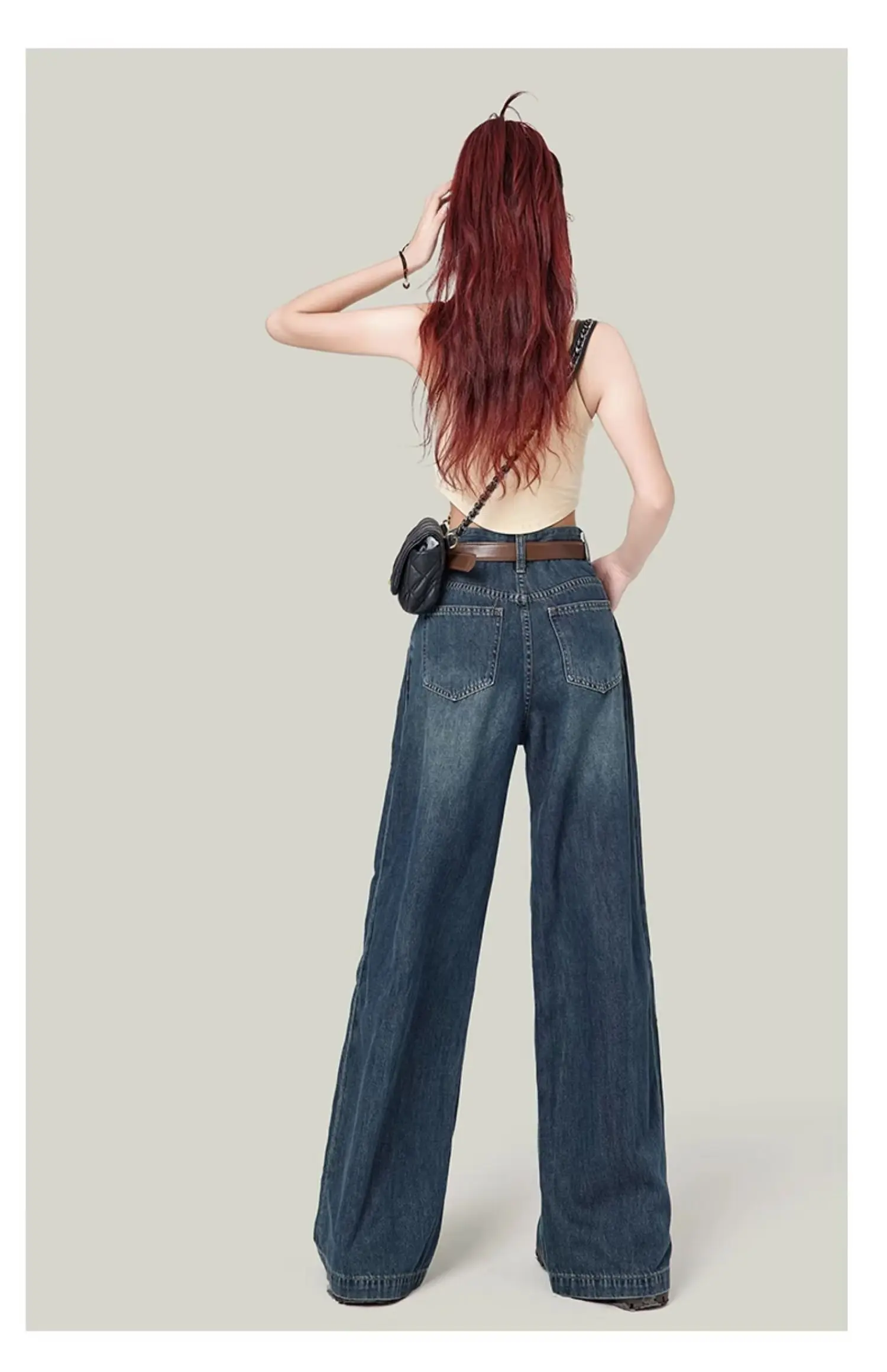 Women's Jeans 2023 Women's Autumn New Korean Version High Waist Slimming All-match Design Niche Retro Mopping Straight Pants