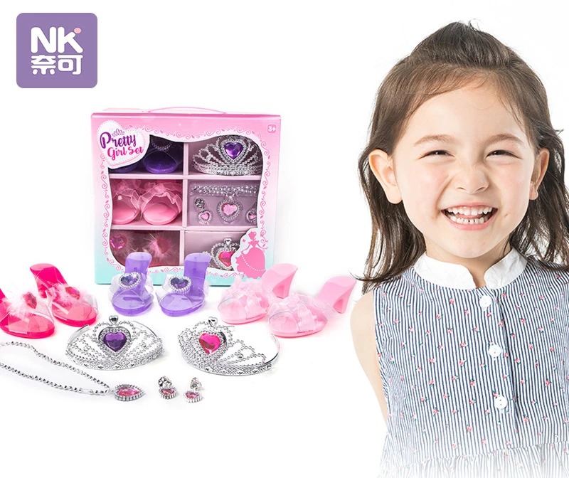 Pretend Play Jewelry Toys Princess Accessories Set for Toddler Girls Dress Up Shoes Toys Crown Necklace Ring  Makeup Toy 5