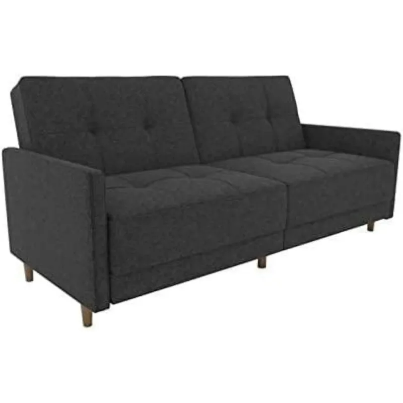 

Andora Coil Futon Sofa Bed Couch with Mid Century Modern Design - Grey Linen